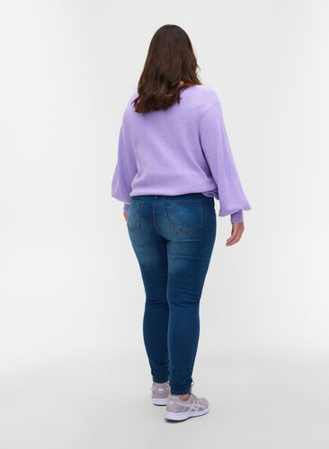 Super slim Amy jeans med høj talje, Blue denim, Model image number 1