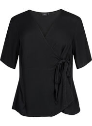 Viskosebluse med wrap, Black