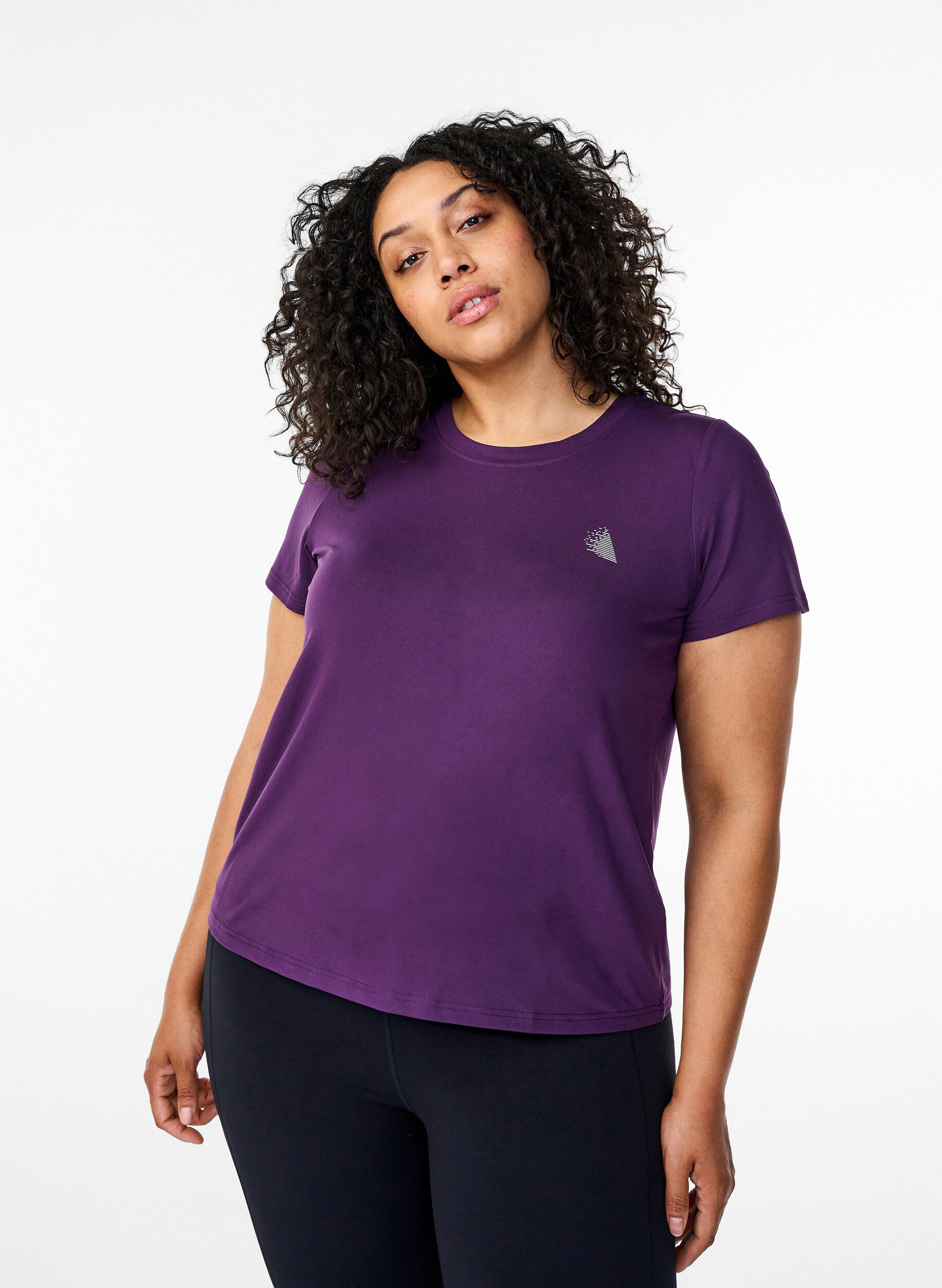 Zizzi Slim fit tr&aelig;nings t-shirt med rund hals, Purple Pennant, Model image number 0