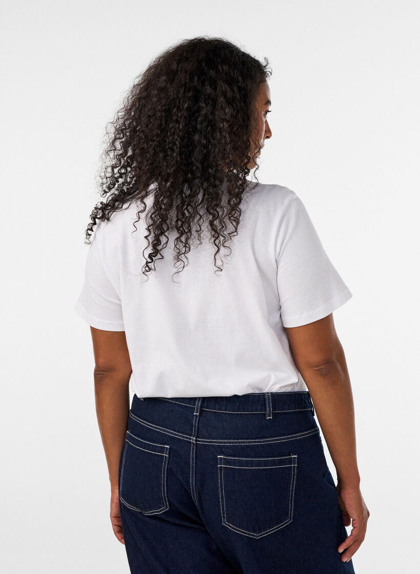T-shirt i bomuld med tekstbadge, Hvid, Model image number 2