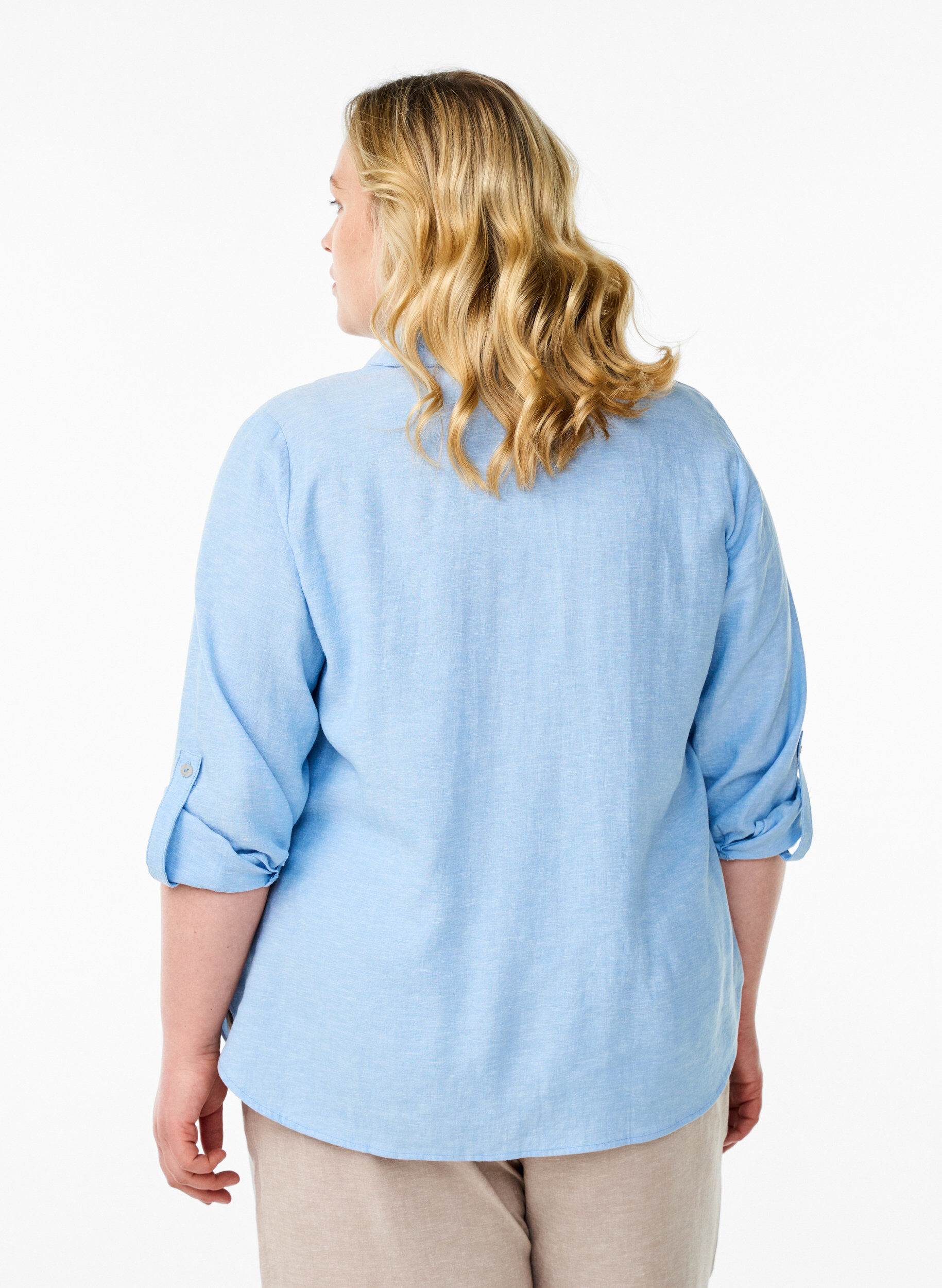 ZizziSkjorte i h&oslash;r og viskose med 3/4-&aelig;rmer, Bl&aring;, Model image number 2