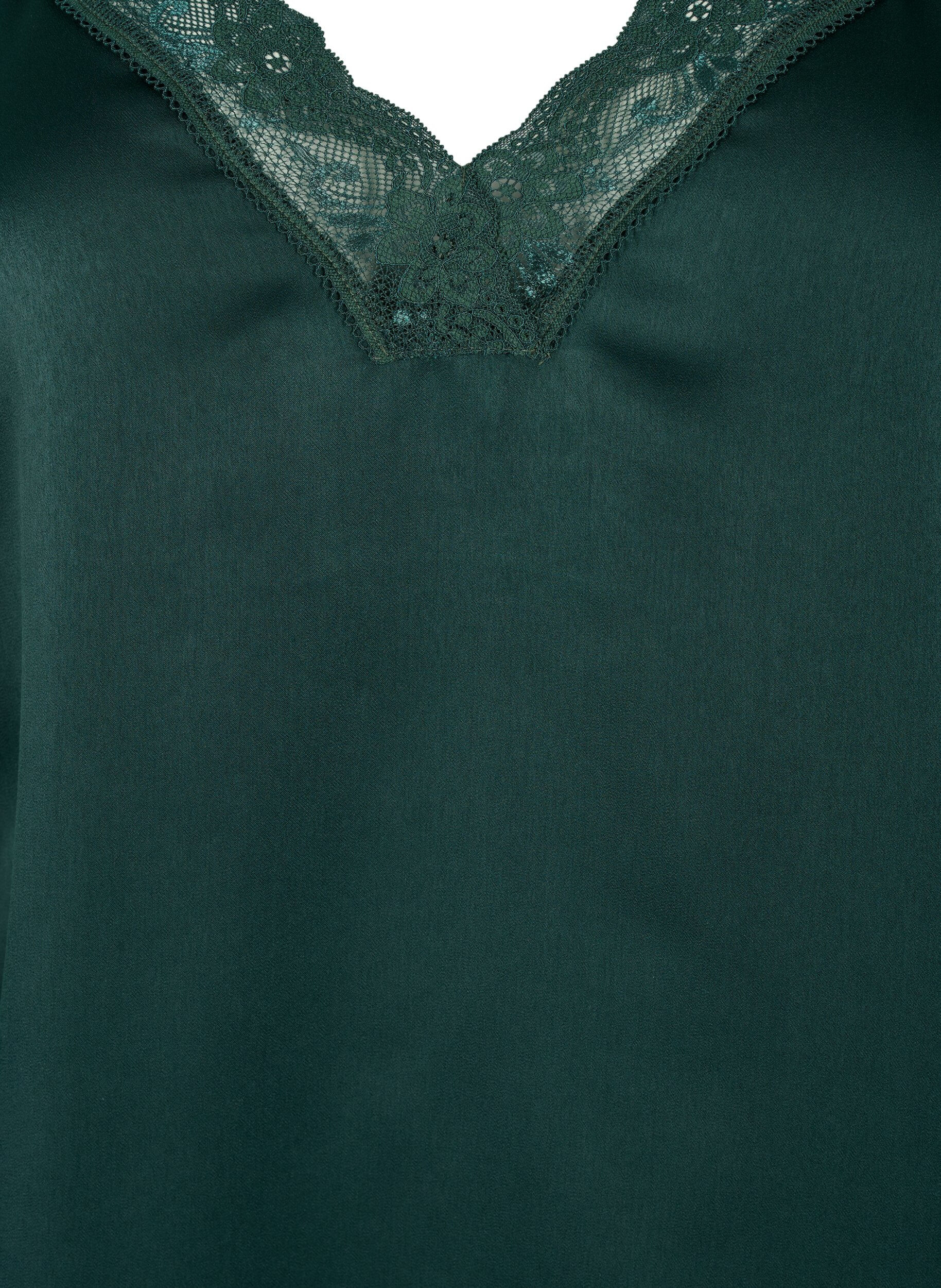 Zizzi FLASH - Top med v-udsk&aelig;ring og blondekant, Scarab, Packshot image number 2