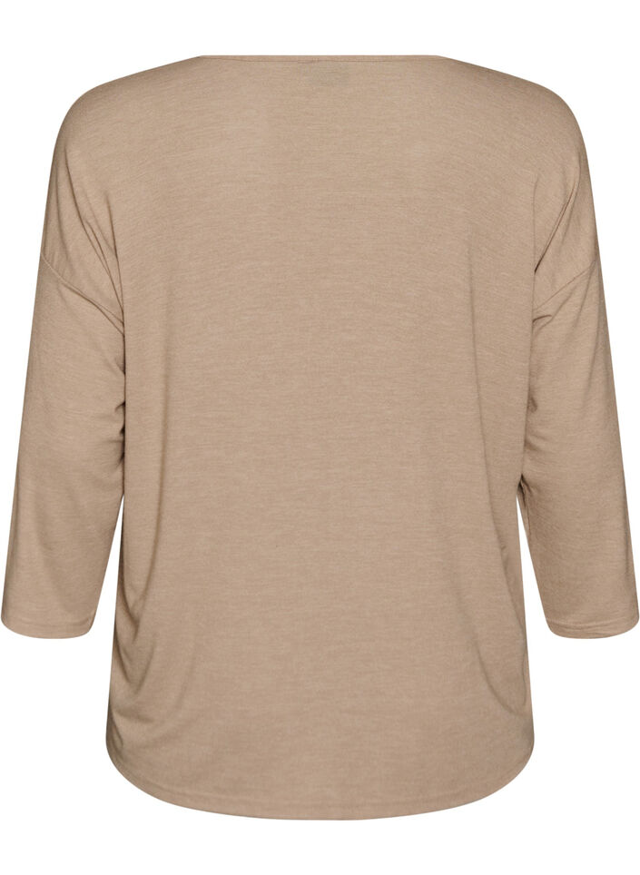 Jerseybluse med 3/4 &aelig;rmer, Beige, Packshot image number 1