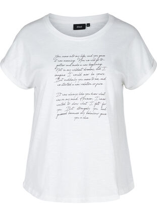 T-shirt med tryk i økologisk bomuld, Bright White TEXT, Packshot image number 0