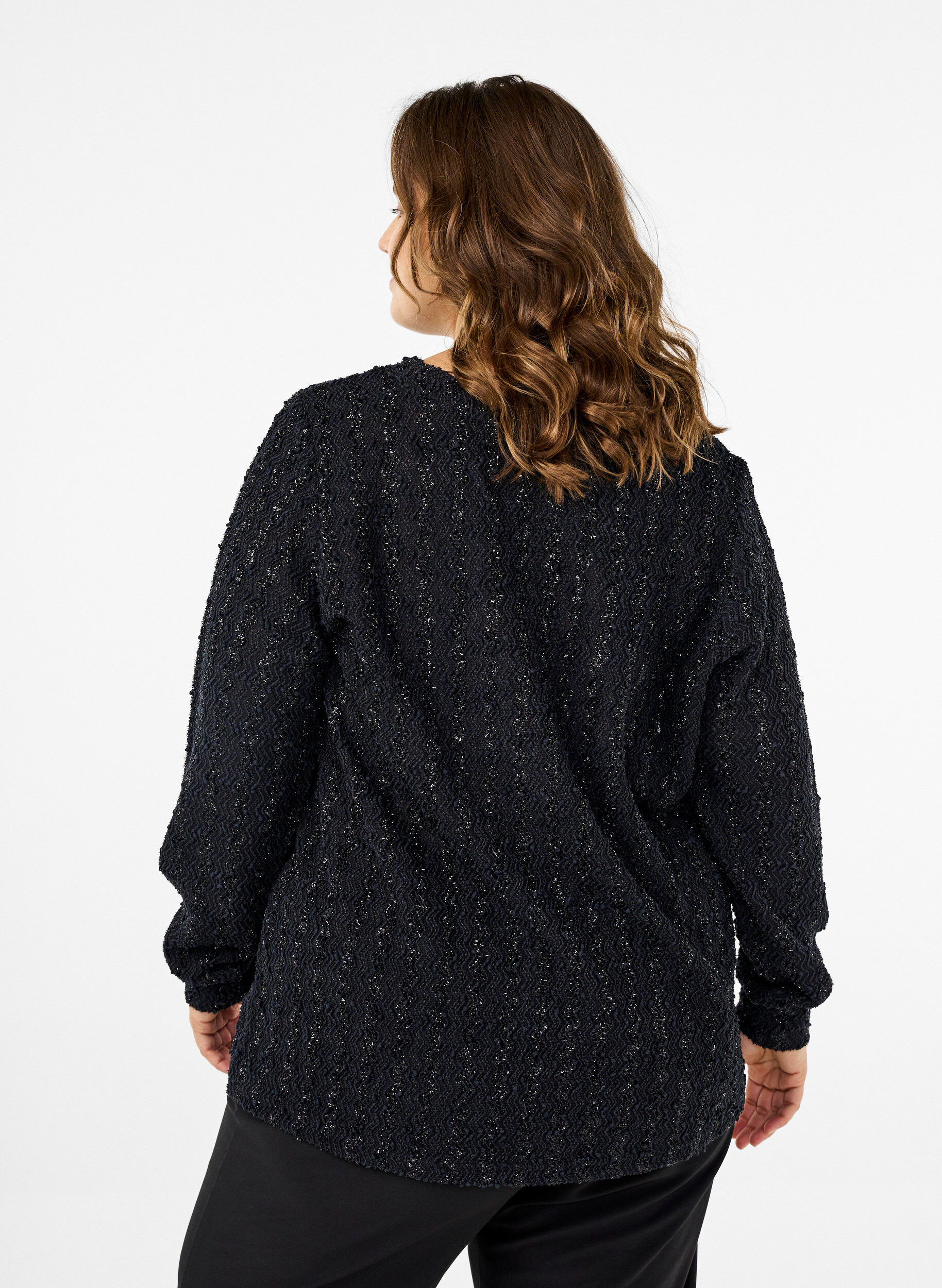 Zizzi Bluse med glimmer struktur , Sort, Model image number 2