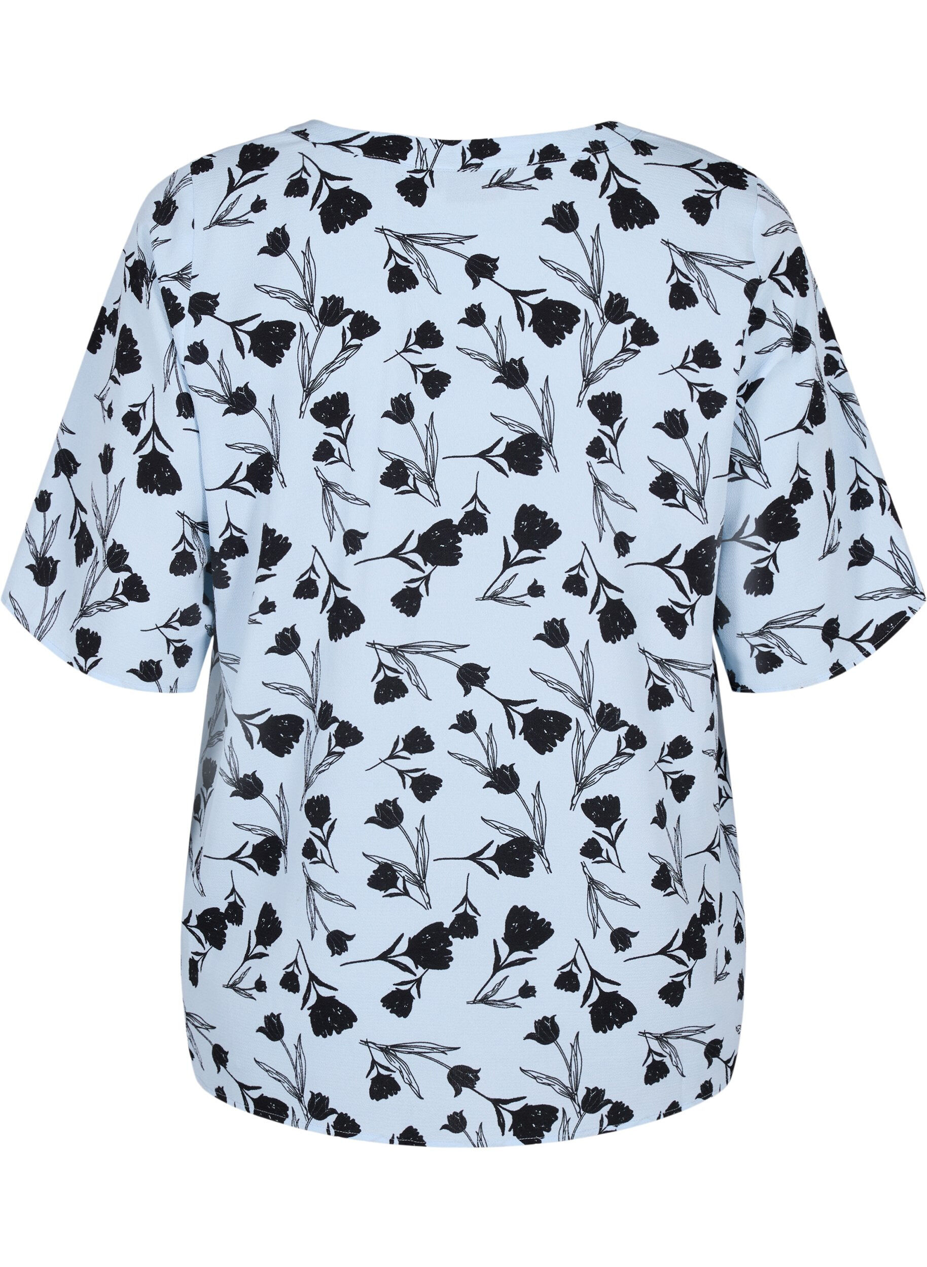 Zizzi V-hals bluse med sl&oslash;jfeprint, Cashmere Blue Flower, Packshot image number 1