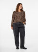 Bluse med lange &aelig;rmer og leoprint, Brun, Model image number 1