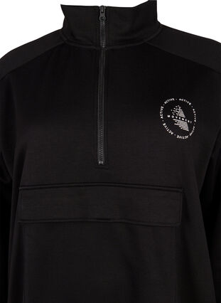 Lang sweatshirt med lomme og lynlås, Black, Packshot image number 2