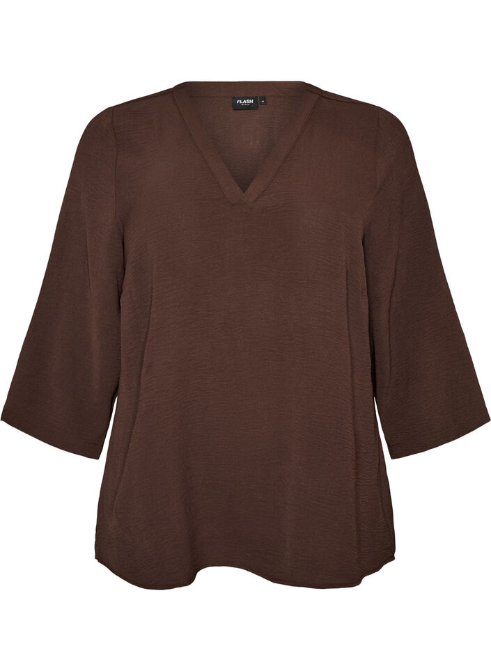 Bluse med 3/4 &aelig;rmer, Brun, Packshot image number 0