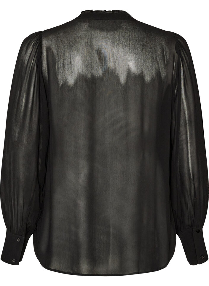 Skjortebluse i viskose med fl&aelig;sekrave, Sort, Packshot image number 1