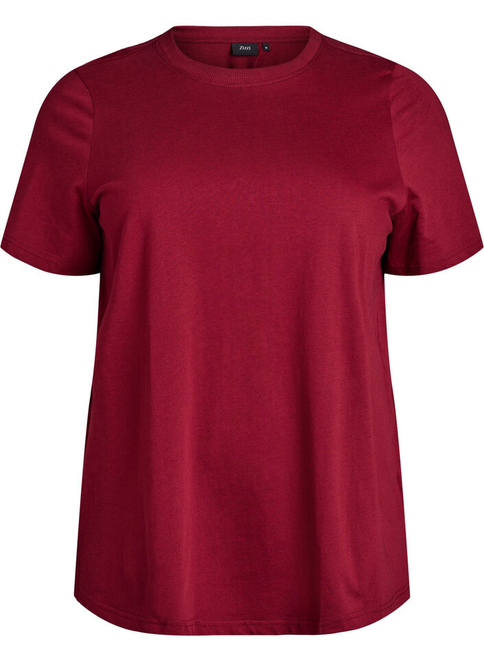 Basis t-shirt i bomuld med rund hals , M&oslash;rk Bordeaux, Packshot image number 0