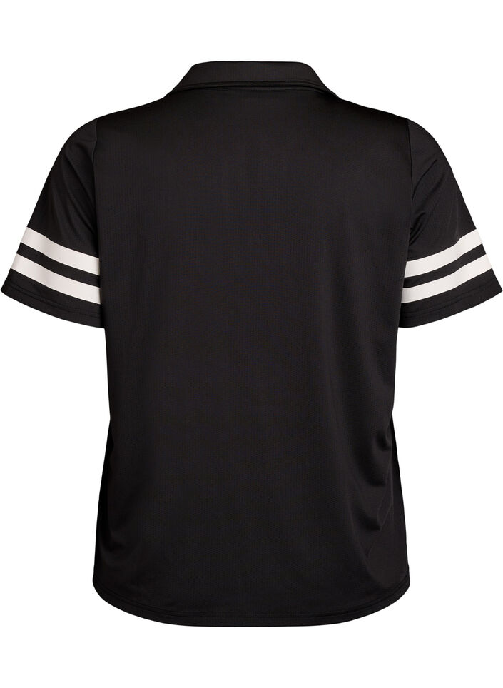 Sporty poloshirt med stribedetaljer, Sort, Packshot image number 1