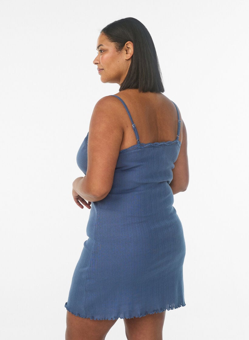 Natkjole med tynde stropper og strukturm&oslash;nster, Bl&aring;, Model image number 2