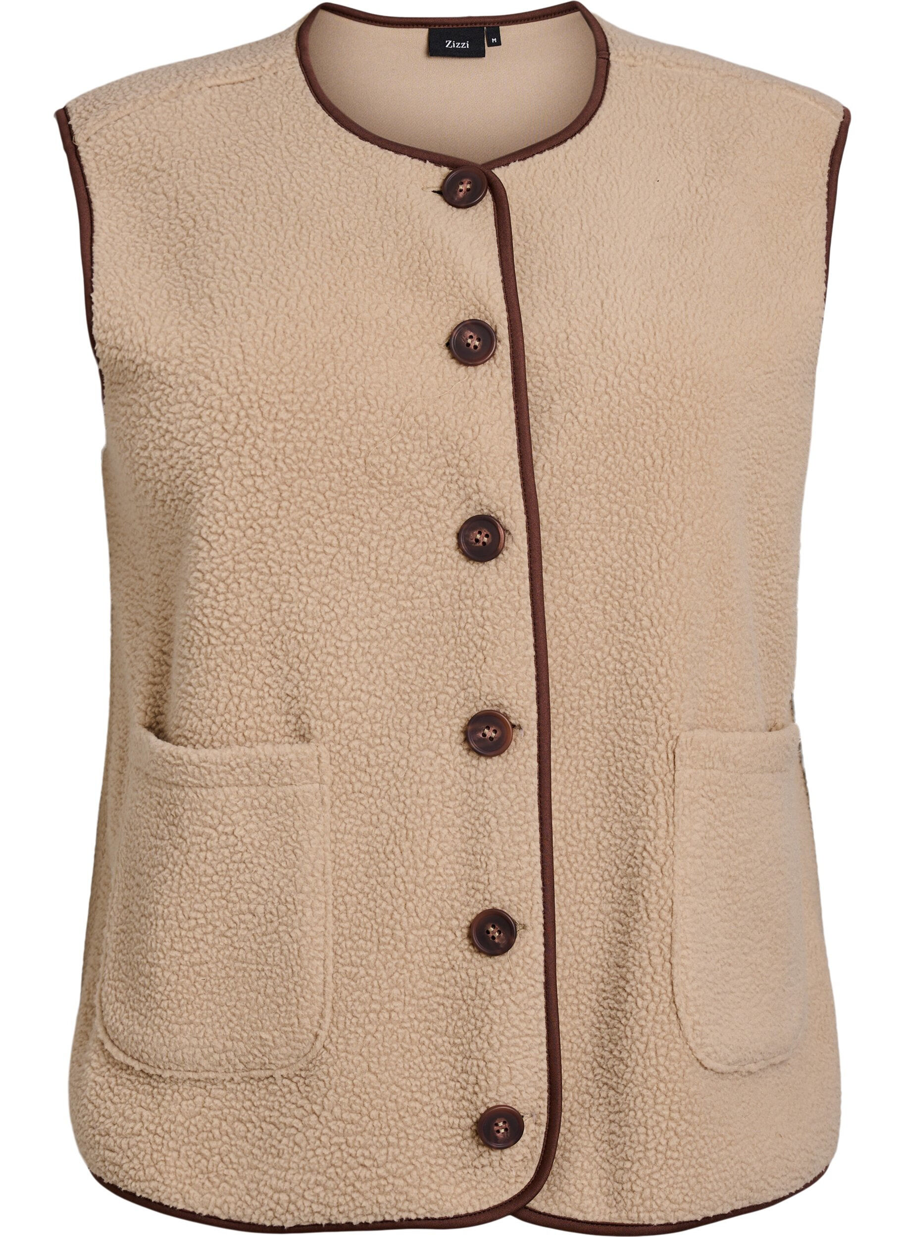 Vest i teddyfleece med kontrastkanter