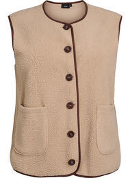 Vest i teddyfleece med kontrastkanter, Beige