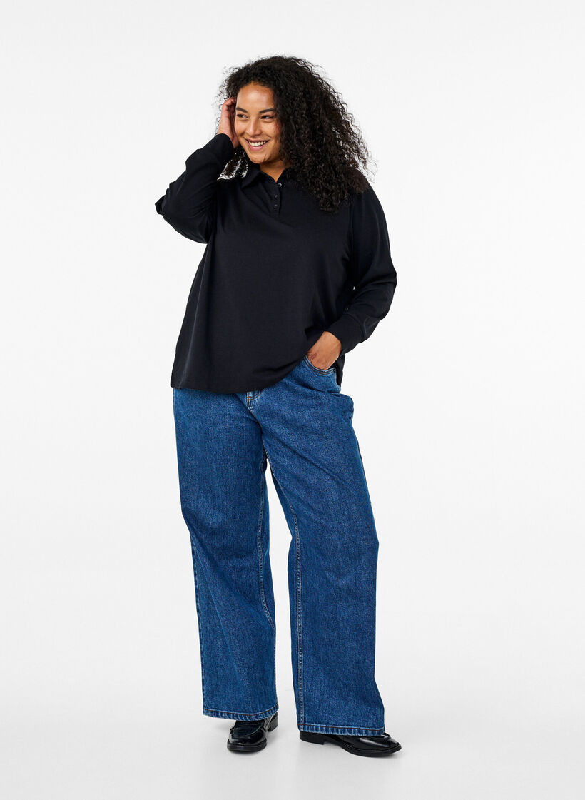 Langærmet poloshirt, Sort, Model image number 1