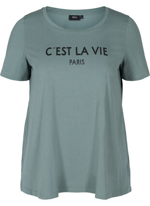 Kortærmet bomulds t-shirt med tryk, Balsam Green PARIS, Packshot image number 0