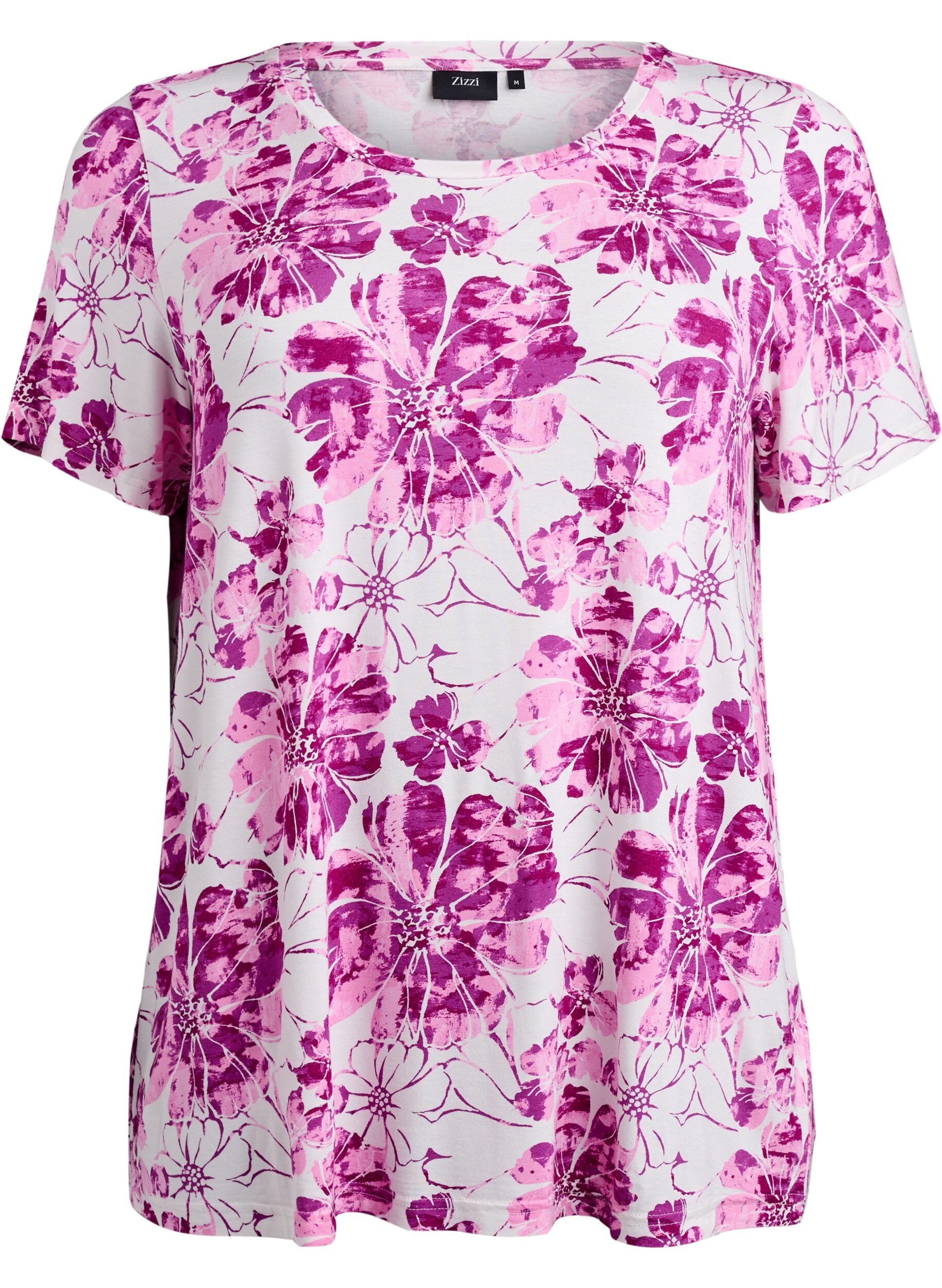 Zizzi T-shirt med blomsterprint, Lyser&oslash;d, Packshot image number 0