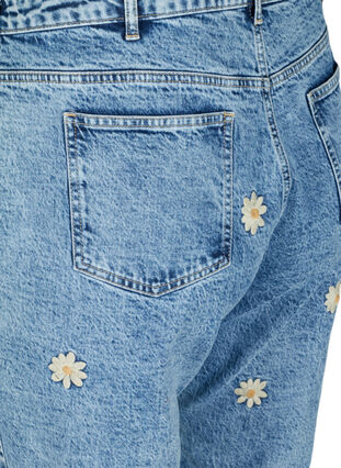Mille mom fit jeans med blomster, Blue denim w. flower, Packshot image number 3