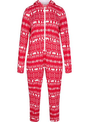Jule jumpsuit med hætte og lynlås, Christmas AOP, Packshot image number 0