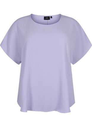 Bluse med korte ærmer og rund halsudskæring, Lavender, Packshot image number 0
