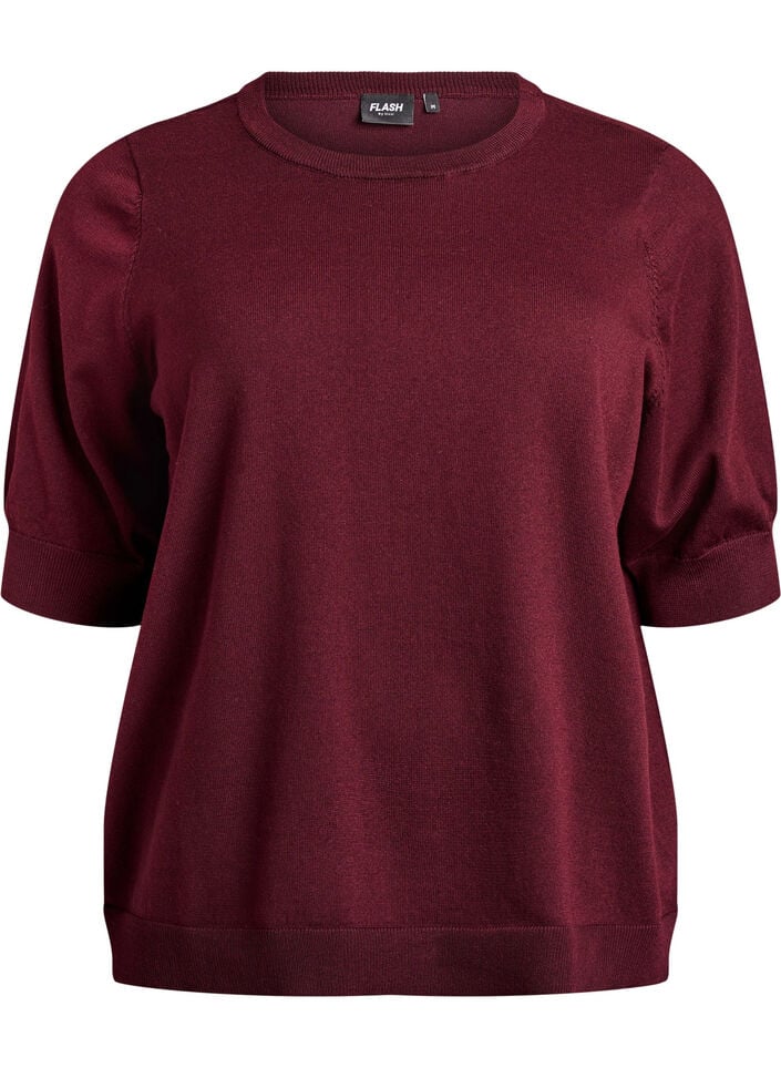 Finstrikket bluse med korte &aelig;rmer, R&oslash;d, Packshot image number 0