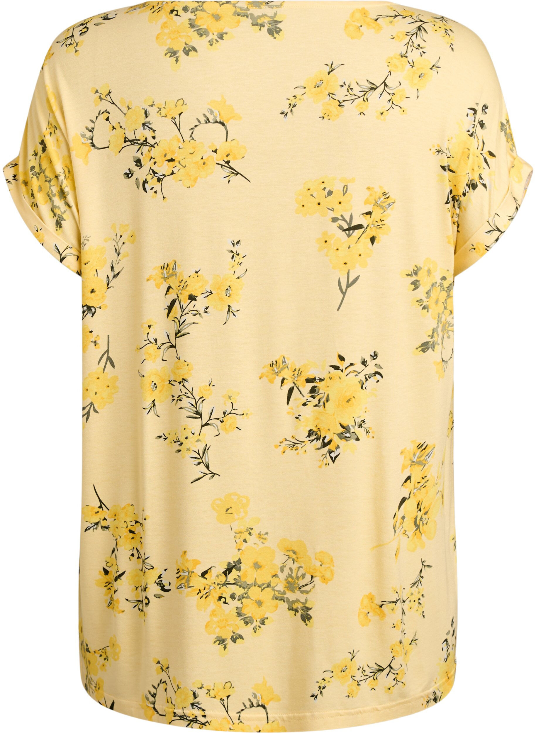 Zizzi T-shirt med blomsterprint, Gul, Packshot image number 1