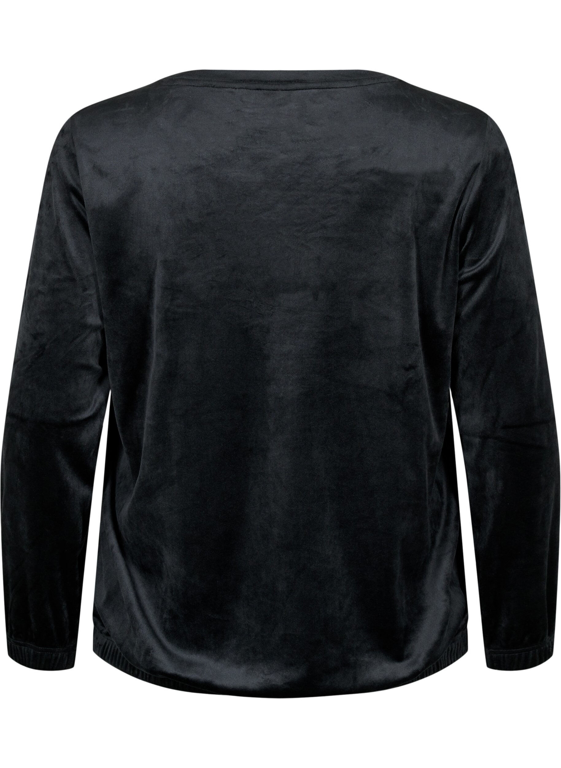 Zizzi Bluse i velour med broderet tekst, Black, Packshot image number 1