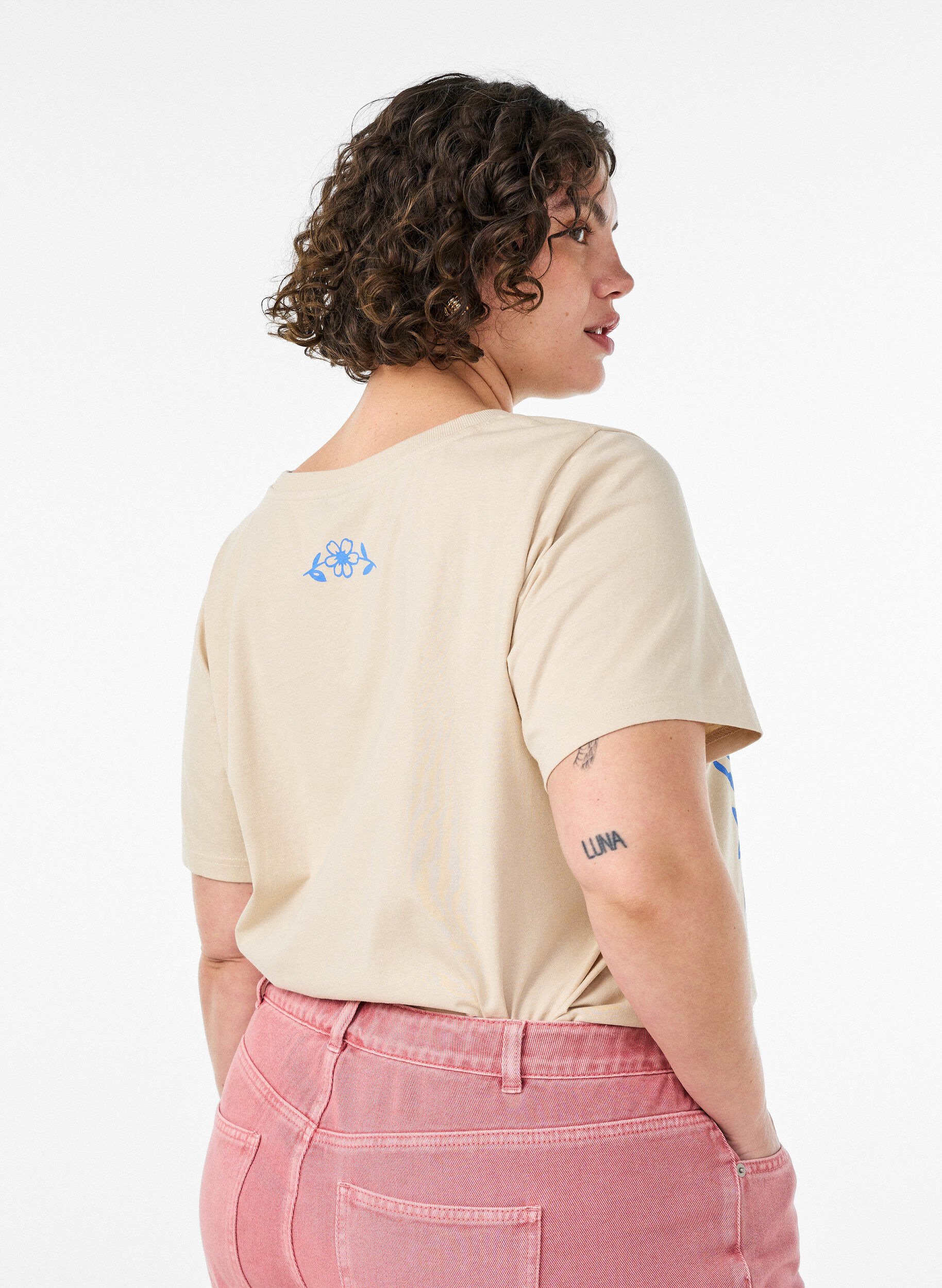 ZizziT-shirt i bomuld med printmotiv, Beige, Model image number 2