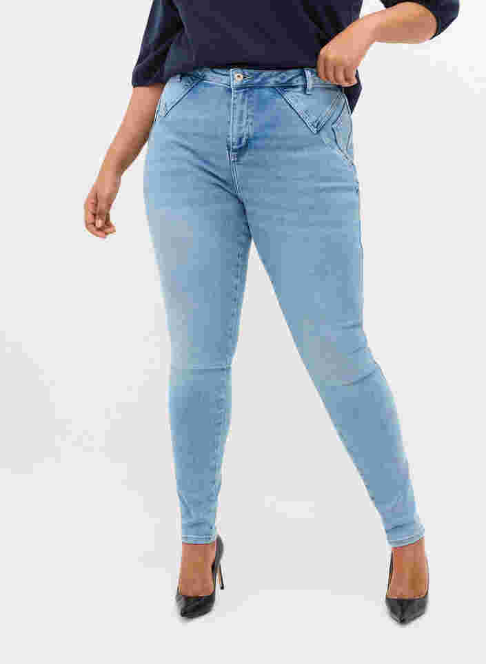 Super slim Amy jeans med markante syninger, Light blue, Model image number 2