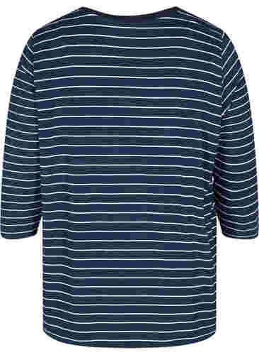 Stribet graviditets bluse med 3/4 ærmer, Blue Stripe , Packshot image number 1