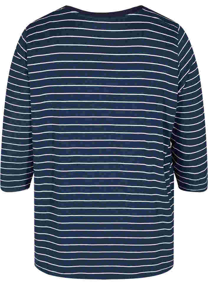 Stribet graviditets bluse med 3/4 ærmer, Blue Stripe , Packshot image number 1