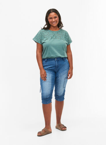 Slim fit capri jeans med lommer, Light blue denim, Model image number 0