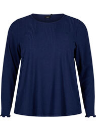 Langærmet bluse med stribet tekstur, Night Sky Mel.