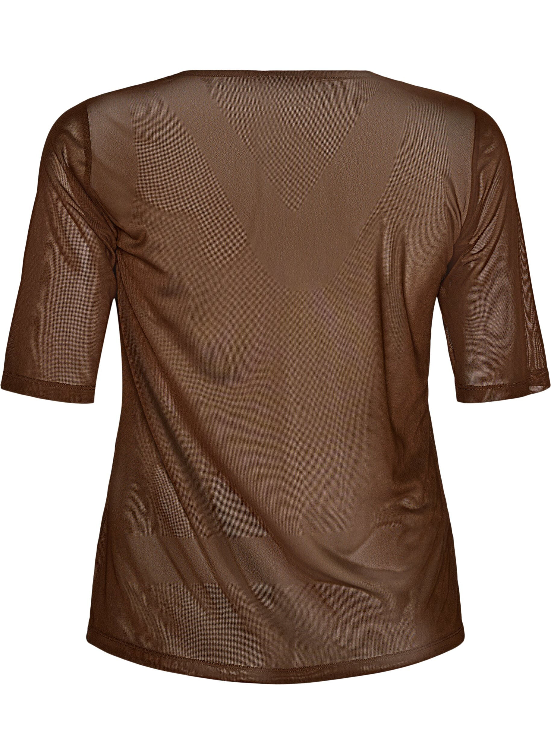 ZizziMeshbluse med korte &aelig;rmer og rund hals, Brun, Packshot image number 1