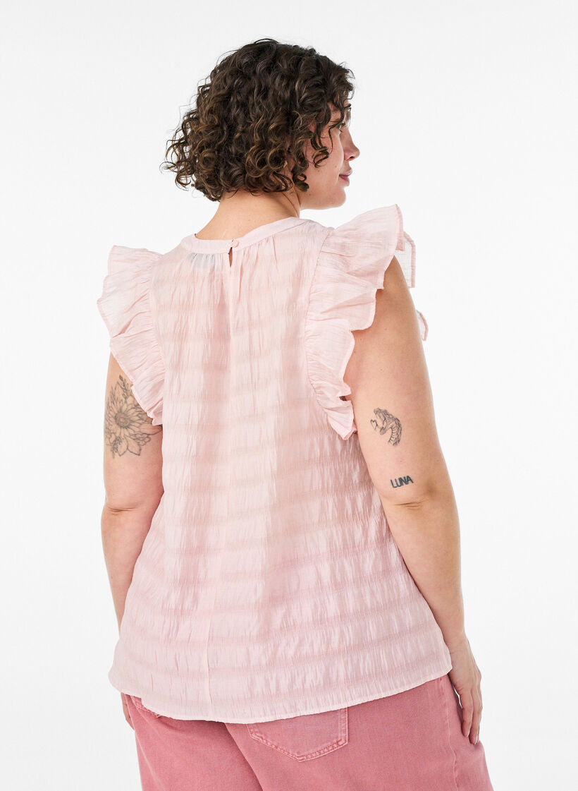 &AElig;rmel&oslash;s bluse med struktur og fl&aelig;ser, Lyser&oslash;d, Model image number 2