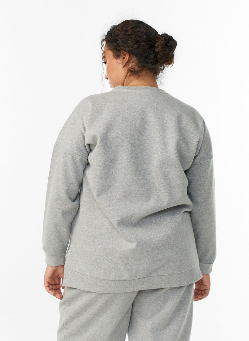 Sweatshirt med slidser og glittertråd, Grå, Model image number 2