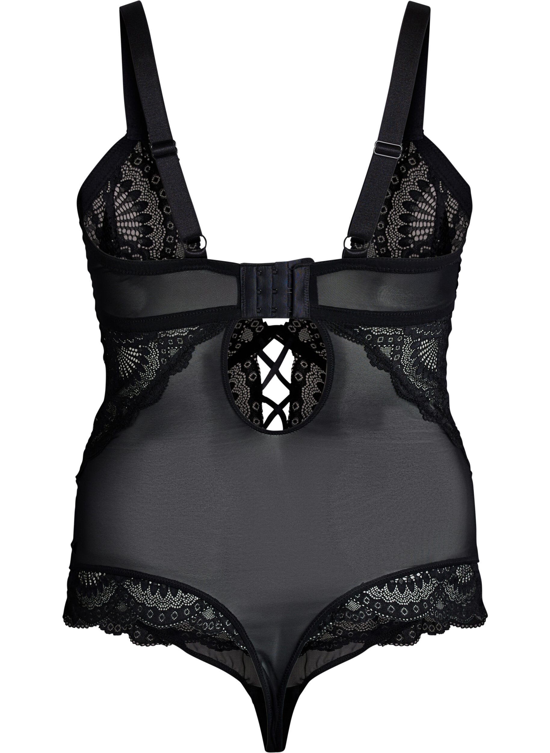ZizziBlonde bodystocking med sn&oslash;re-detaljer, Sort, Packshot image number 1