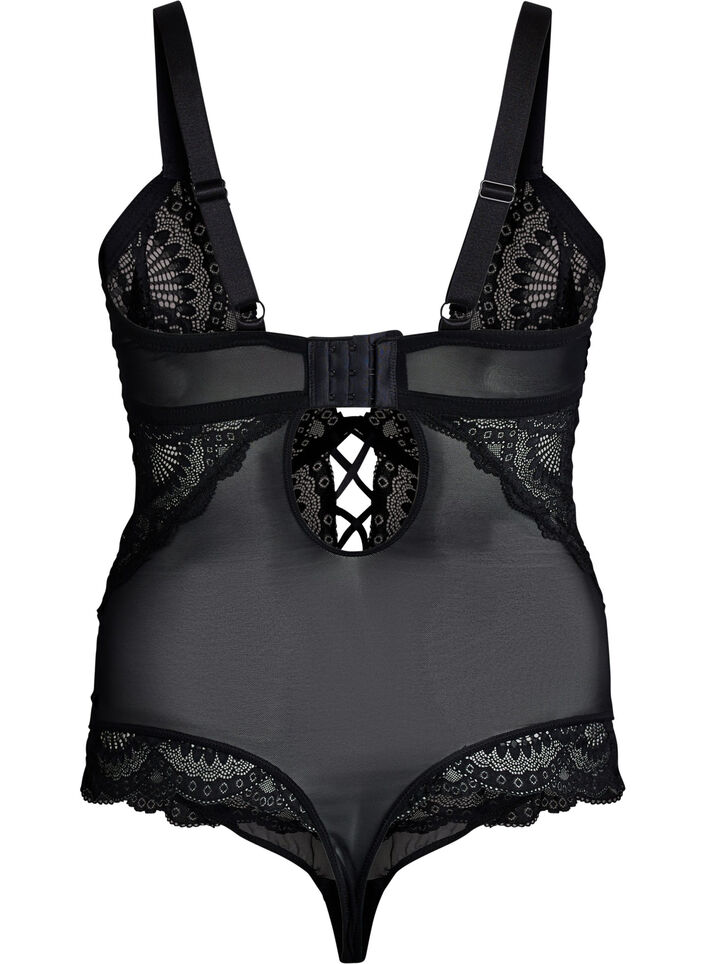 Blonde bodystocking med sn&oslash;re-detaljer, Sort, Packshot image number 1