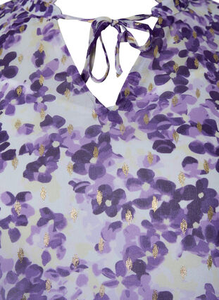 Tunika med blomsterprint og lurex, Beige/Purple Flower, Packshot image number 2