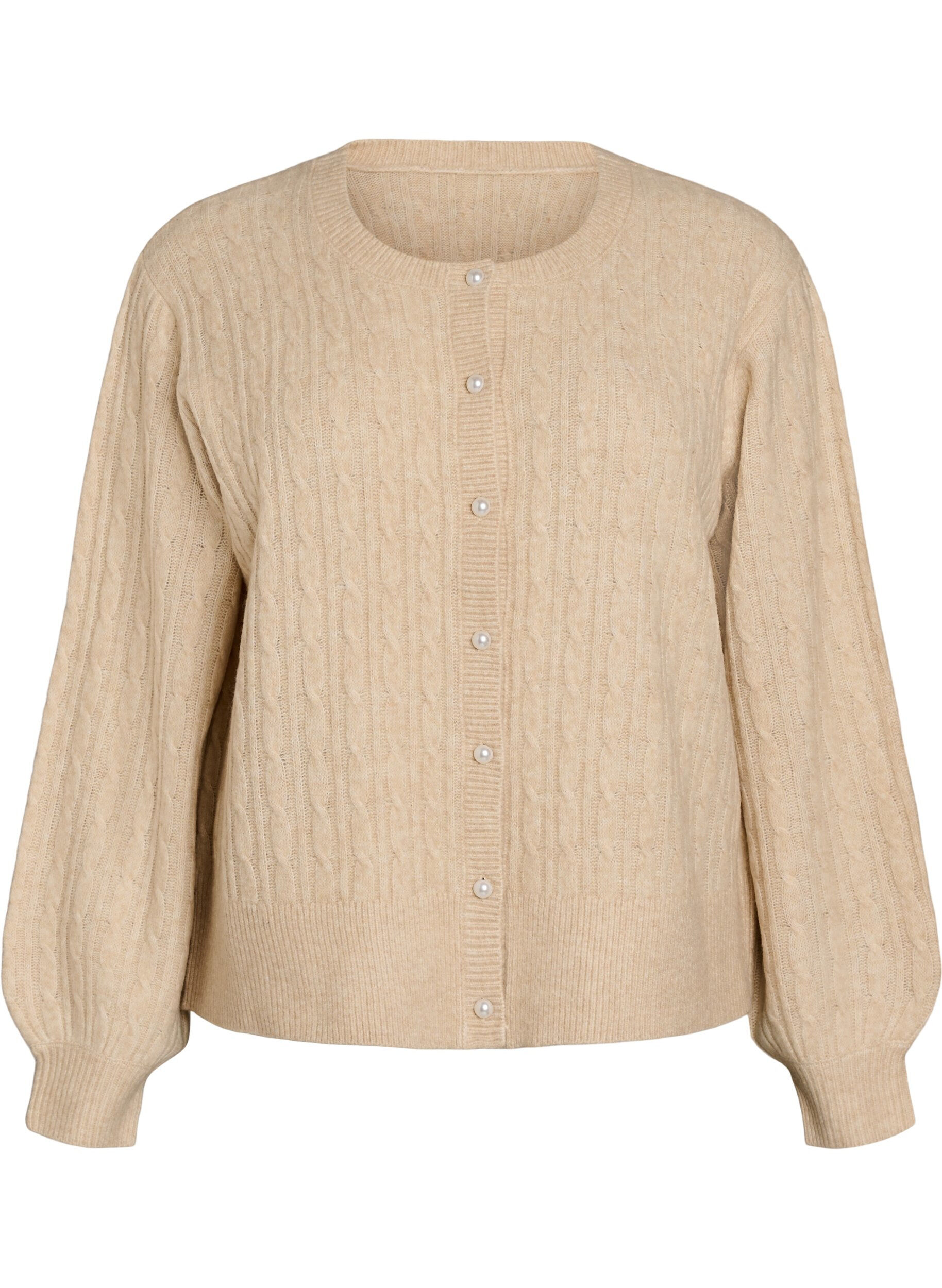 Cardigan med kabelstrik og perleknapper