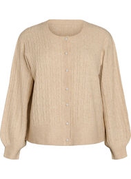 Cardigan med kabelstrik og perleknapper, Beige