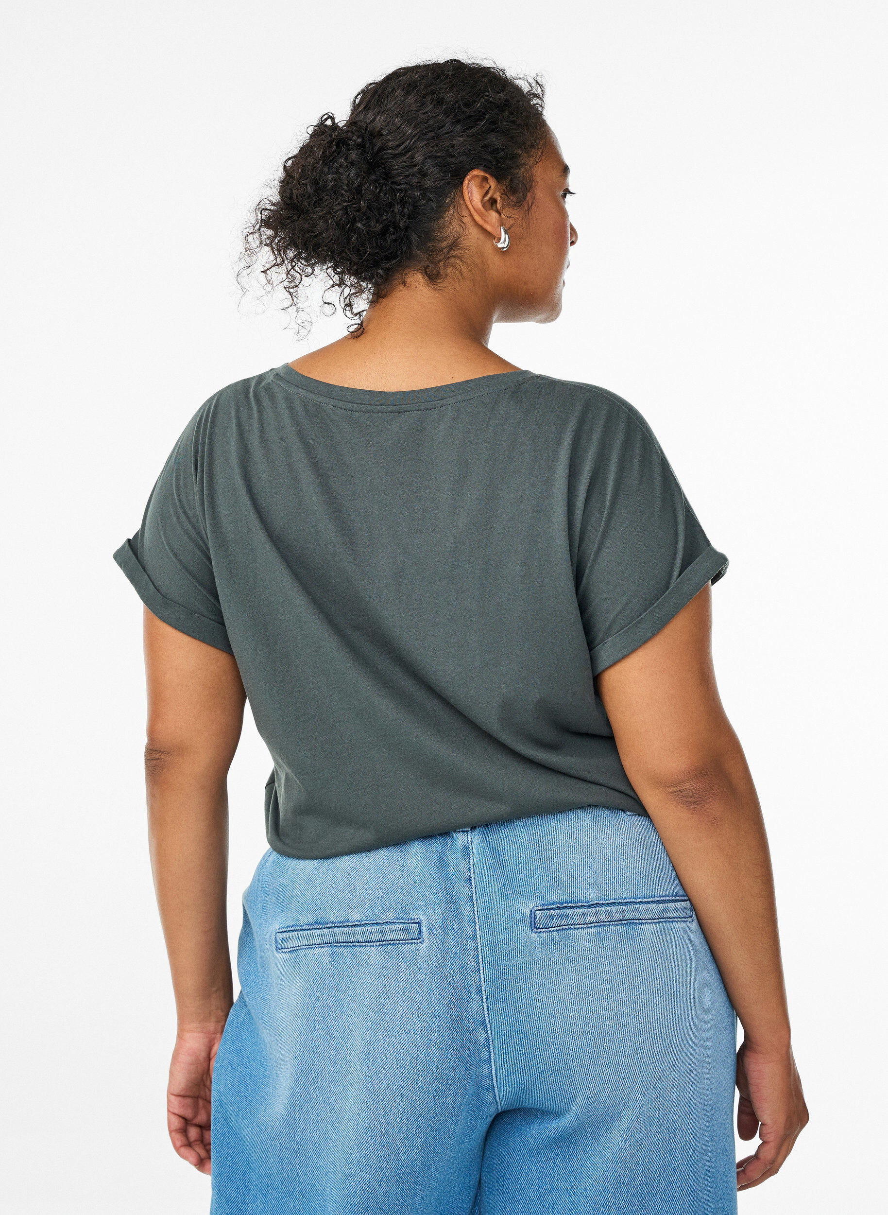 ZizziKort&aelig;rmet t-shirt i bomuldsblanding, Gr&oslash;n, Model image number 2