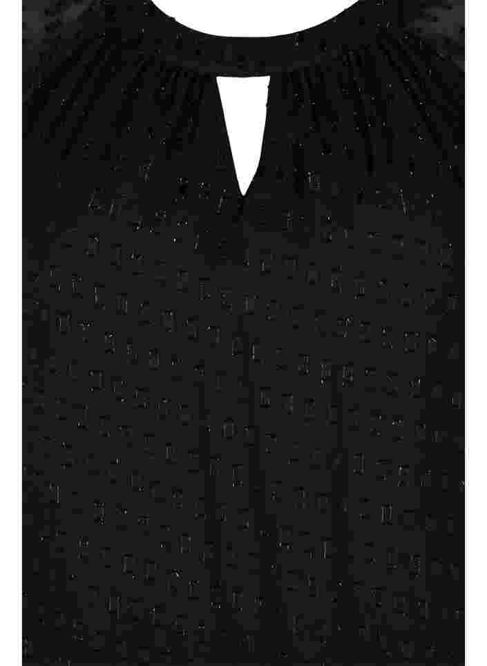 Bluse med 2/4 ærmer i mønstret chiffon, Black, Packshot image number 2