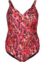 Badedragt med print og wrapeffekt  , Red Leopard AOP
