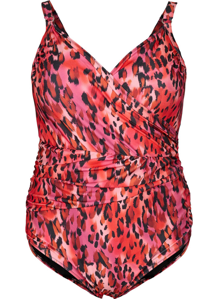 Badedragt med print og wrapeffekt  , Red Leopard AOP, Packshot image number 0