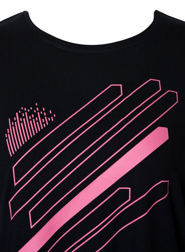 Kortærmet trænings t-shirt med print, Black/Pink Print, Packshot image number 2