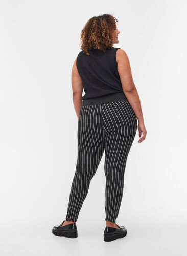 Stribet leggings med elastik i taljen, Dark Grey Stripe, Model image number 1