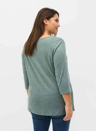 Meleret bluse med knapper og 3/4 ærmer , Green Melange, Model image number 1