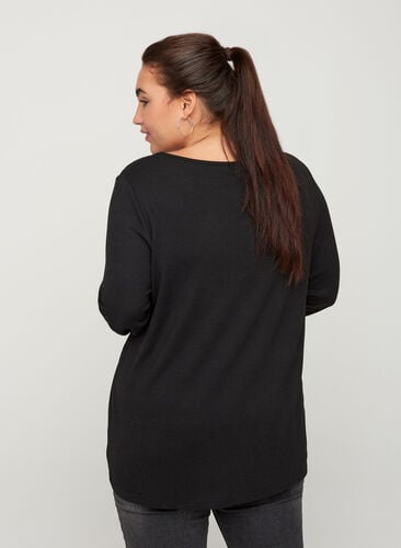Langærmet bluse med nitter, Black w. Shiny Studs, Model image number 1